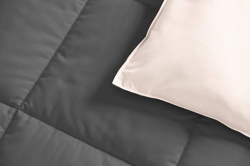 Royal Hotel Bedding Reversible Throw Blanket, Hypoallergenic, Down Alternative Throw Blanket, Medium Warmth, 50 by 75 Inches, Cream - Charcoal - Image 2